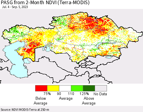 Kazakhstan PASG from 2-Month NDVI (Terra-MODIS) Thematic Map For 8/29/2023 - 9/5/2023