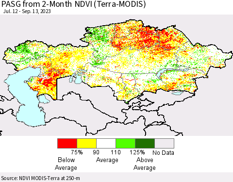 Kazakhstan PASG from 2-Month NDVI (Terra-MODIS) Thematic Map For 9/6/2023 - 9/13/2023