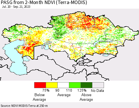 Kazakhstan PASG from 2-Month NDVI (Terra-MODIS) Thematic Map For 9/14/2023 - 9/21/2023