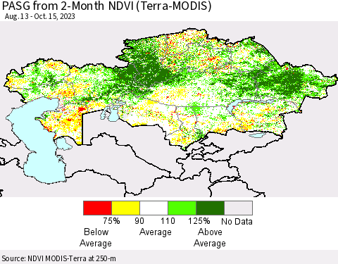 Kazakhstan PASG from 2-Month NDVI (Terra-MODIS) Thematic Map For 10/8/2023 - 10/15/2023