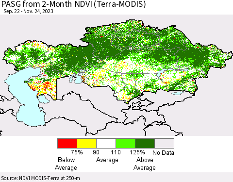 Kazakhstan PASG from 2-Month NDVI (Terra-MODIS) Thematic Map For 11/17/2023 - 11/24/2023