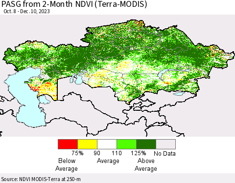 Kazakhstan PASG from 2-Month NDVI (Terra-MODIS) Thematic Map For 12/3/2023 - 12/10/2023
