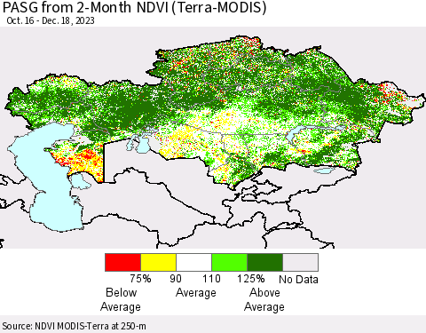 Kazakhstan PASG from 2-Month NDVI (Terra-MODIS) Thematic Map For 12/11/2023 - 12/18/2023