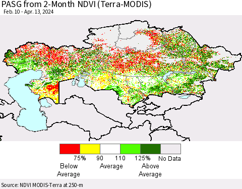 Kazakhstan PASG from 2-Month NDVI (Terra-MODIS) Thematic Map For 4/6/2024 - 4/13/2024
