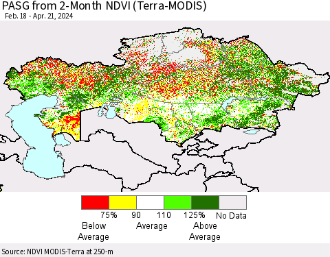 Kazakhstan PASG from 2-Month NDVI (Terra-MODIS) Thematic Map For 4/14/2024 - 4/21/2024