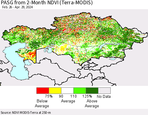 Kazakhstan PASG from 2-Month NDVI (Terra-MODIS) Thematic Map For 4/22/2024 - 4/29/2024