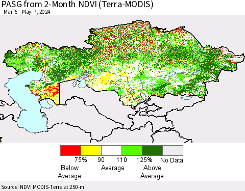 Kazakhstan PASG from 2-Month NDVI (Terra-MODIS) Thematic Map For 4/30/2024 - 5/7/2024