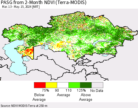 Kazakhstan PASG from 2-Month NDVI (Terra-MODIS) Thematic Map For 5/8/2024 - 5/15/2024