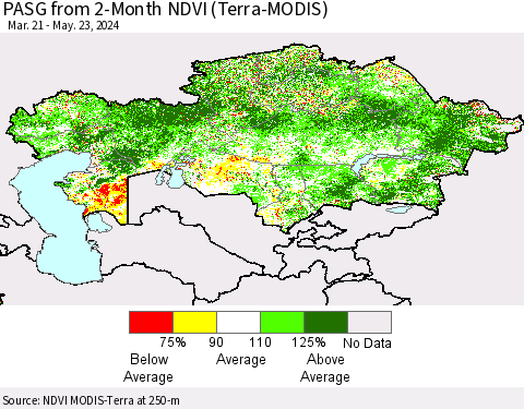 Kazakhstan PASG from 2-Month NDVI (Terra-MODIS) Thematic Map For 5/16/2024 - 5/23/2024