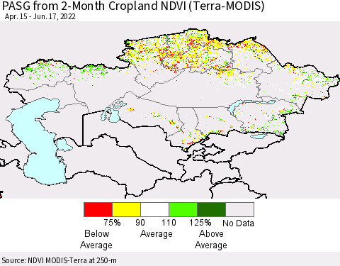Kazakhstan PASG from 2-Month Cropland NDVI (Terra-MODIS) Thematic Map For 6/10/2022 - 6/17/2022