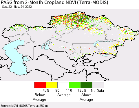 Kazakhstan PASG from 2-Month Cropland NDVI (Terra-MODIS) Thematic Map For 11/17/2022 - 11/24/2022
