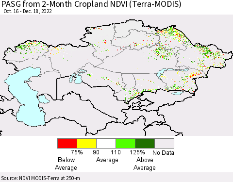 Kazakhstan PASG from 2-Month Cropland NDVI (Terra-MODIS) Thematic Map For 12/11/2022 - 12/18/2022