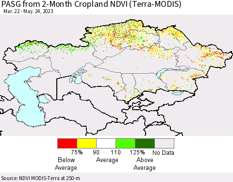 Kazakhstan PASG from 2-Month Cropland NDVI (Terra-MODIS) Thematic Map For 5/17/2023 - 5/24/2023