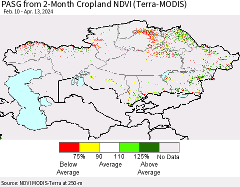Kazakhstan PASG from 2-Month Cropland NDVI (Terra-MODIS) Thematic Map For 4/6/2024 - 4/13/2024