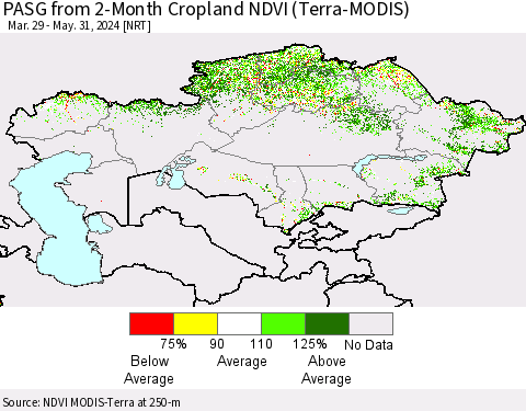 Kazakhstan PASG from 2-Month Cropland NDVI (Terra-MODIS) Thematic Map For 5/24/2024 - 5/31/2024