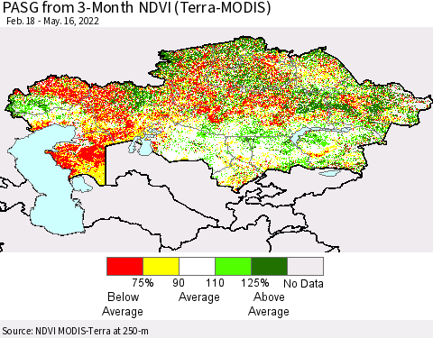 Kazakhstan PASG from 3-Month NDVI (Terra-MODIS) Thematic Map For 5/9/2022 - 5/16/2022