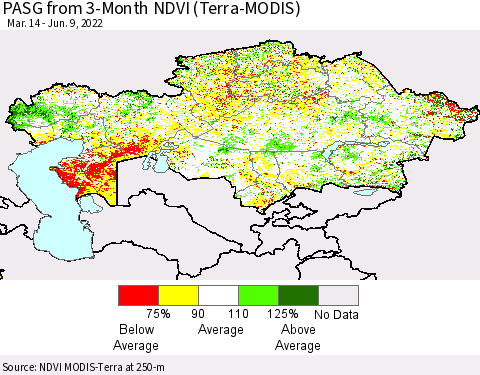 Kazakhstan PASG from 3-Month NDVI (Terra-MODIS) Thematic Map For 6/2/2022 - 6/9/2022
