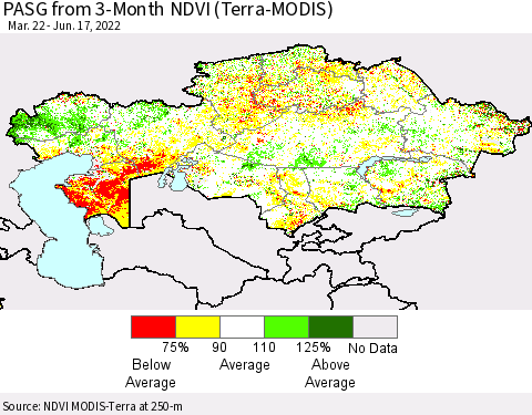 Kazakhstan PASG from 3-Month NDVI (Terra-MODIS) Thematic Map For 6/10/2022 - 6/17/2022