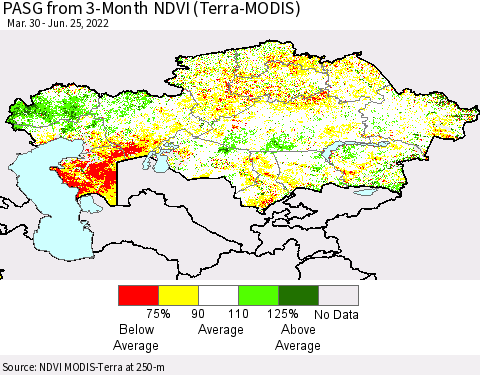 Kazakhstan PASG from 3-Month NDVI (Terra-MODIS) Thematic Map For 6/18/2022 - 6/25/2022