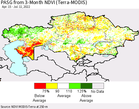 Kazakhstan PASG from 3-Month NDVI (Terra-MODIS) Thematic Map For 7/4/2022 - 7/11/2022