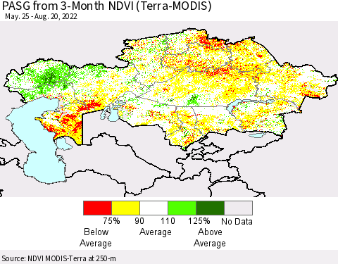 Kazakhstan PASG from 3-Month NDVI (Terra-MODIS) Thematic Map For 8/13/2022 - 8/20/2022