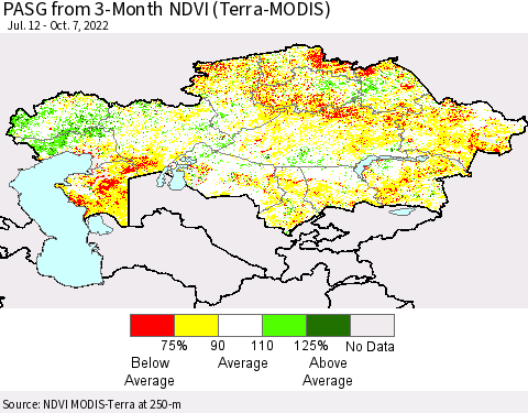 Kazakhstan PASG from 3-Month NDVI (Terra-MODIS) Thematic Map For 9/30/2022 - 10/7/2022