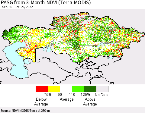 Kazakhstan PASG from 3-Month NDVI (Terra-MODIS) Thematic Map For 12/19/2022 - 12/26/2022