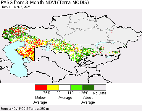 Kazakhstan PASG from 3-Month NDVI (Terra-MODIS) Thematic Map For 2/26/2023 - 3/5/2023