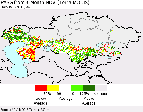 Kazakhstan PASG from 3-Month NDVI (Terra-MODIS) Thematic Map For 3/6/2023 - 3/13/2023