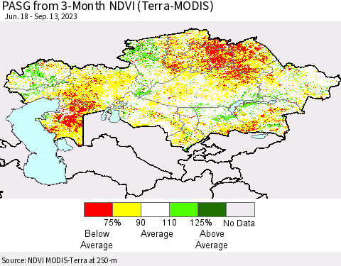 Kazakhstan PASG from 3-Month NDVI (Terra-MODIS) Thematic Map For 9/6/2023 - 9/13/2023