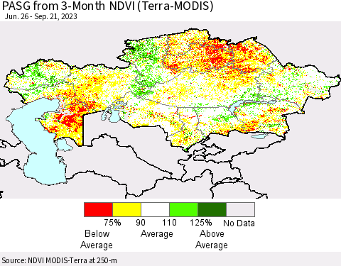 Kazakhstan PASG from 3-Month NDVI (Terra-MODIS) Thematic Map For 9/14/2023 - 9/21/2023