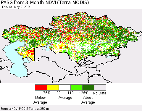 Kazakhstan PASG from 3-Month NDVI (Terra-MODIS) Thematic Map For 4/30/2024 - 5/7/2024