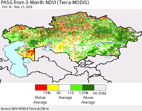 Kazakhstan PASG from 3-Month NDVI (Terra-MODIS) Thematic Map For 5/8/2024 - 5/15/2024