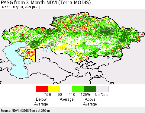 Kazakhstan PASG from 3-Month NDVI (Terra-MODIS) Thematic Map For 5/24/2024 - 5/31/2024