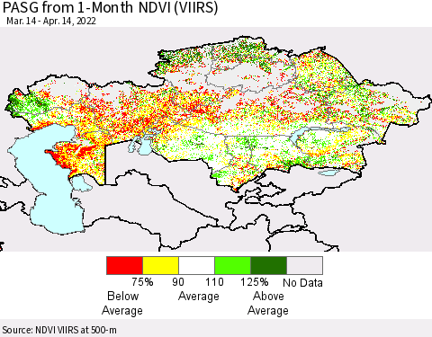 Kazakhstan PASG from 1-Month NDVI (VIIRS) Thematic Map For 4/7/2022 - 4/14/2022