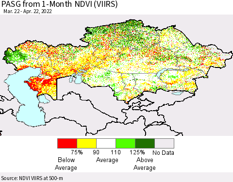 Kazakhstan PASG from 1-Month NDVI (VIIRS) Thematic Map For 4/15/2022 - 4/22/2022