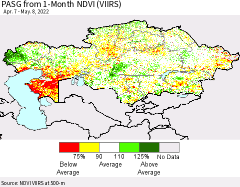 Kazakhstan PASG from 1-Month NDVI (VIIRS) Thematic Map For 5/1/2022 - 5/8/2022