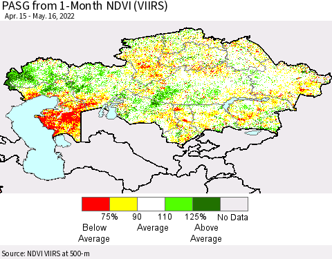 Kazakhstan PASG from 1-Month NDVI (VIIRS) Thematic Map For 5/9/2022 - 5/16/2022