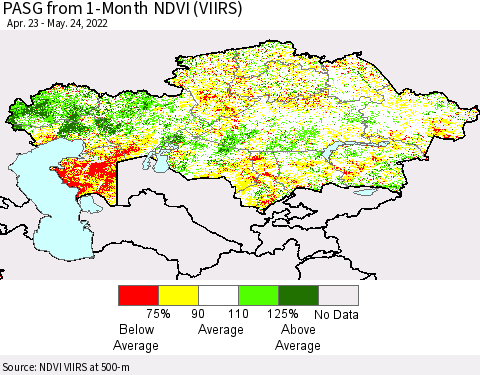 Kazakhstan PASG from 1-Month NDVI (VIIRS) Thematic Map For 5/17/2022 - 5/24/2022