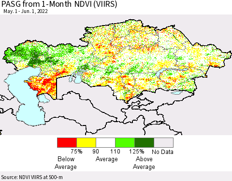 Kazakhstan PASG from 1-Month NDVI (VIIRS) Thematic Map For 5/25/2022 - 6/1/2022