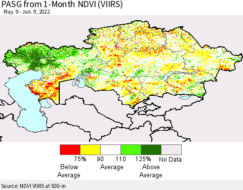 Kazakhstan PASG from 1-Month NDVI (VIIRS) Thematic Map For 6/2/2022 - 6/9/2022