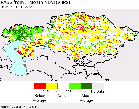 Kazakhstan PASG from 1-Month NDVI (VIIRS) Thematic Map For 6/10/2022 - 6/17/2022