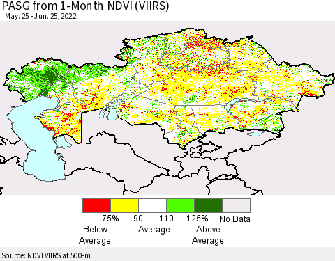 Kazakhstan PASG from 1-Month NDVI (VIIRS) Thematic Map For 6/18/2022 - 6/25/2022