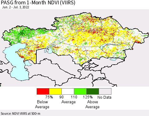 Kazakhstan PASG from 1-Month NDVI (VIIRS) Thematic Map For 6/26/2022 - 7/3/2022