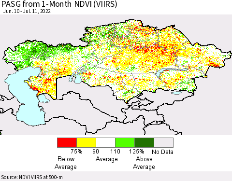 Kazakhstan PASG from 1-Month NDVI (VIIRS) Thematic Map For 7/4/2022 - 7/11/2022