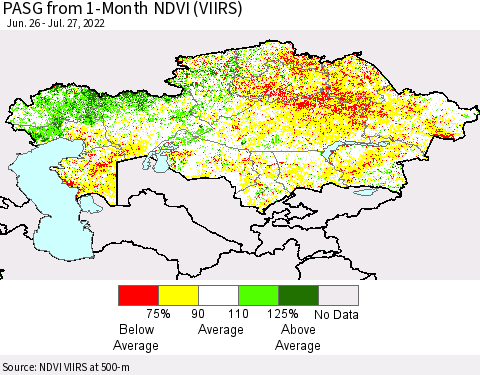 Kazakhstan PASG from 1-Month NDVI (VIIRS) Thematic Map For 7/20/2022 - 7/27/2022