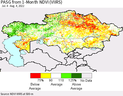 Kazakhstan PASG from 1-Month NDVI (VIIRS) Thematic Map For 7/28/2022 - 8/4/2022