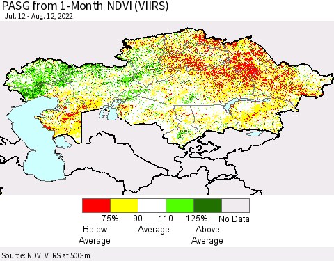 Kazakhstan PASG from 1-Month NDVI (VIIRS) Thematic Map For 8/5/2022 - 8/12/2022