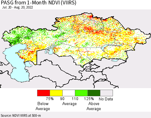Kazakhstan PASG from 1-Month NDVI (VIIRS) Thematic Map For 8/13/2022 - 8/20/2022
