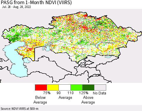 Kazakhstan PASG from 1-Month NDVI (VIIRS) Thematic Map For 8/21/2022 - 8/28/2022
